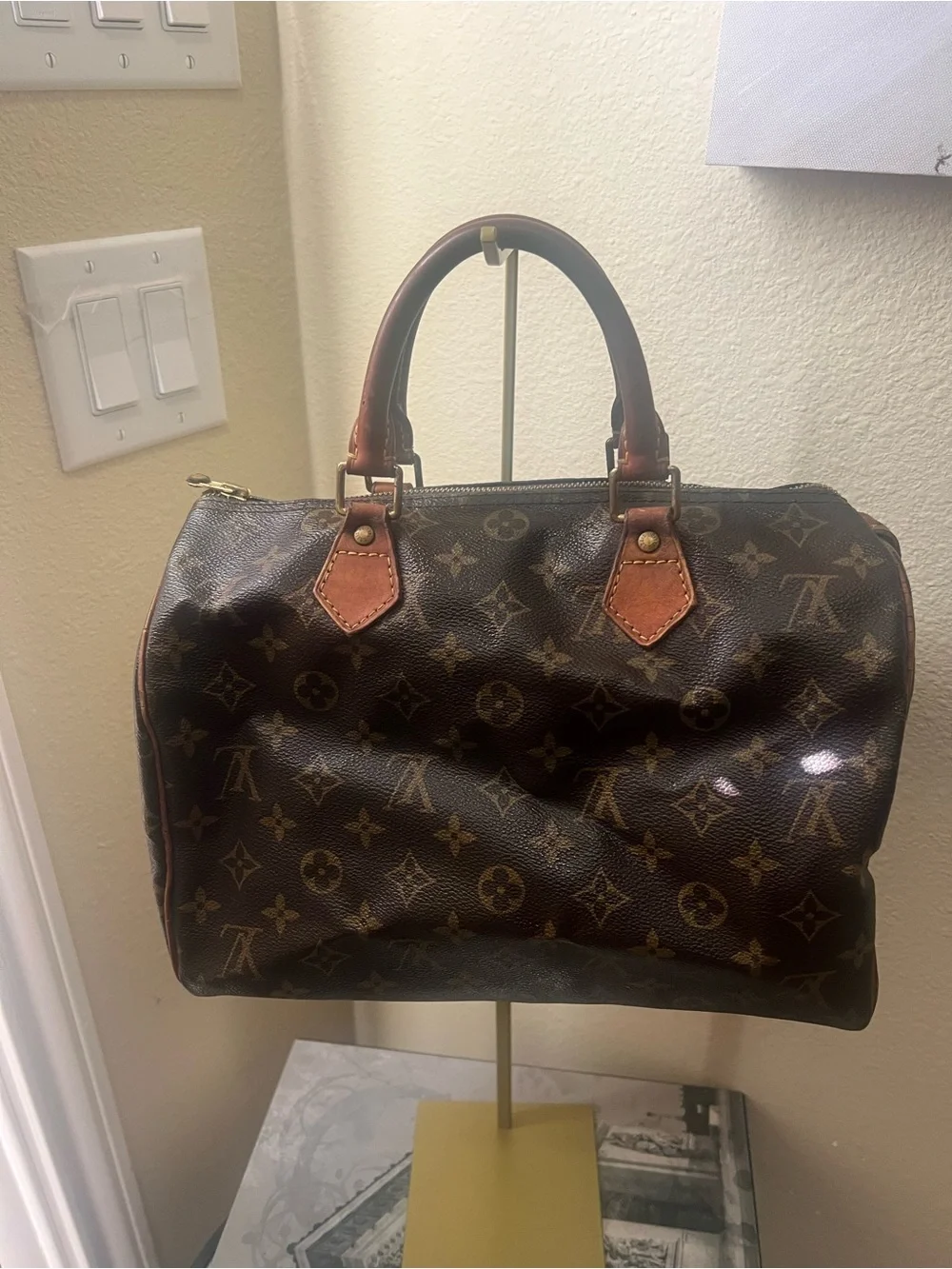 Louis Vuitton Monogram Canvas Satchel with Tan Leather Handles speedy 30